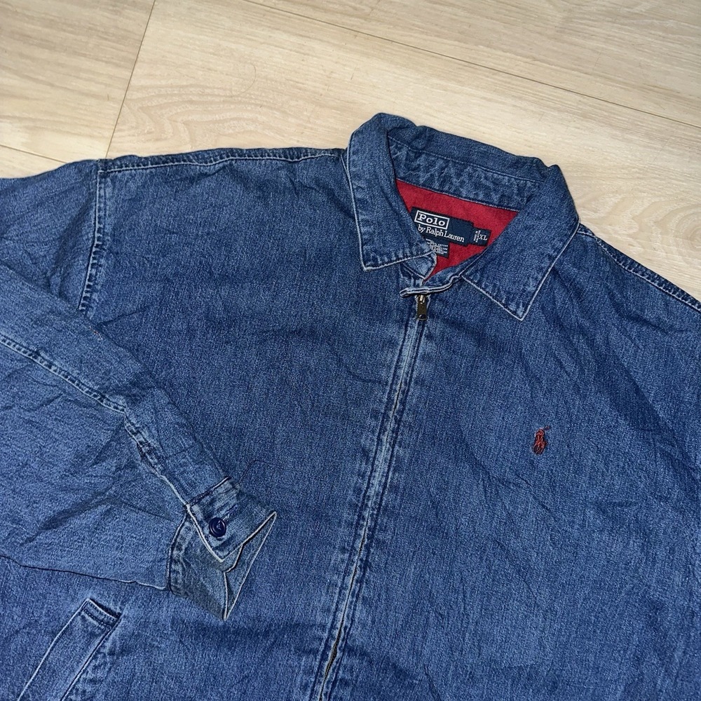 Vintage Polo Ralph Lauren Lined Denim Harrington Full Zip Jacket Size XL Outdoor